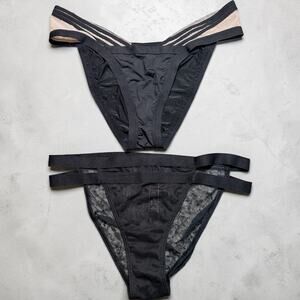 Victoria’s Secret x Balmain Collab Strappy Mesh Bikini Panty Set Black Med 2 Pc
